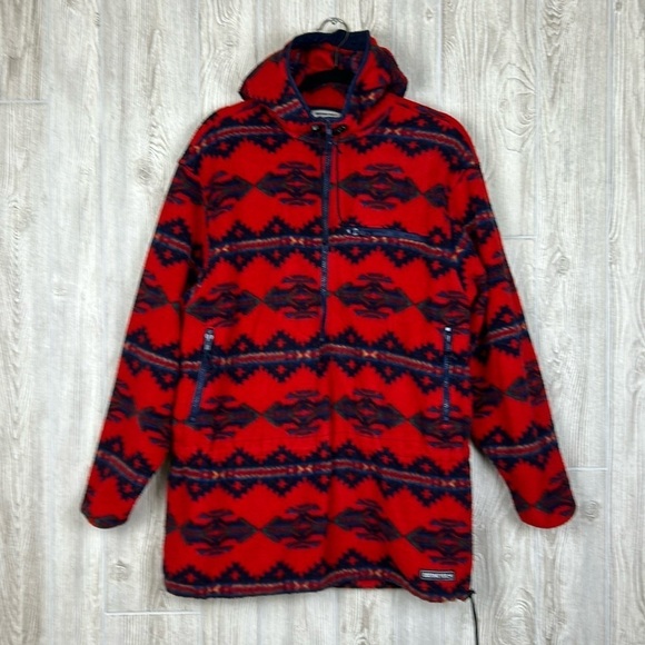 90’s Obermeyer Laramie Anorak Southwestern Aztec Hooded 1/2 Zip Fleece Size XL - Picture 1 of 15